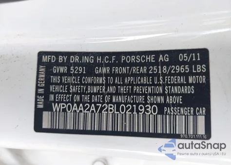 2011 Porsche Panamera 4 из США, поврежденный, VIN WP0AA2A72BL021930